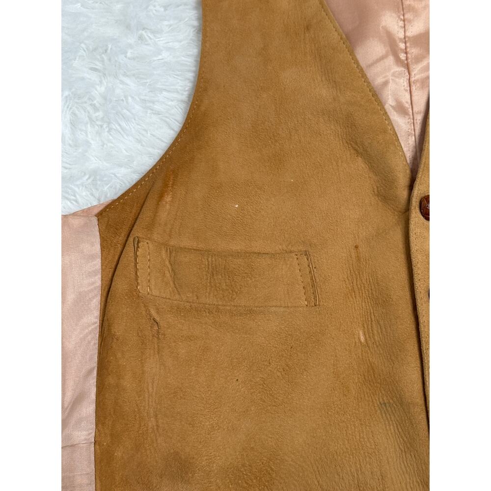 Vintage 1970s Camel Suede Leather Vest Western Boho Small - Picture 11 of 14